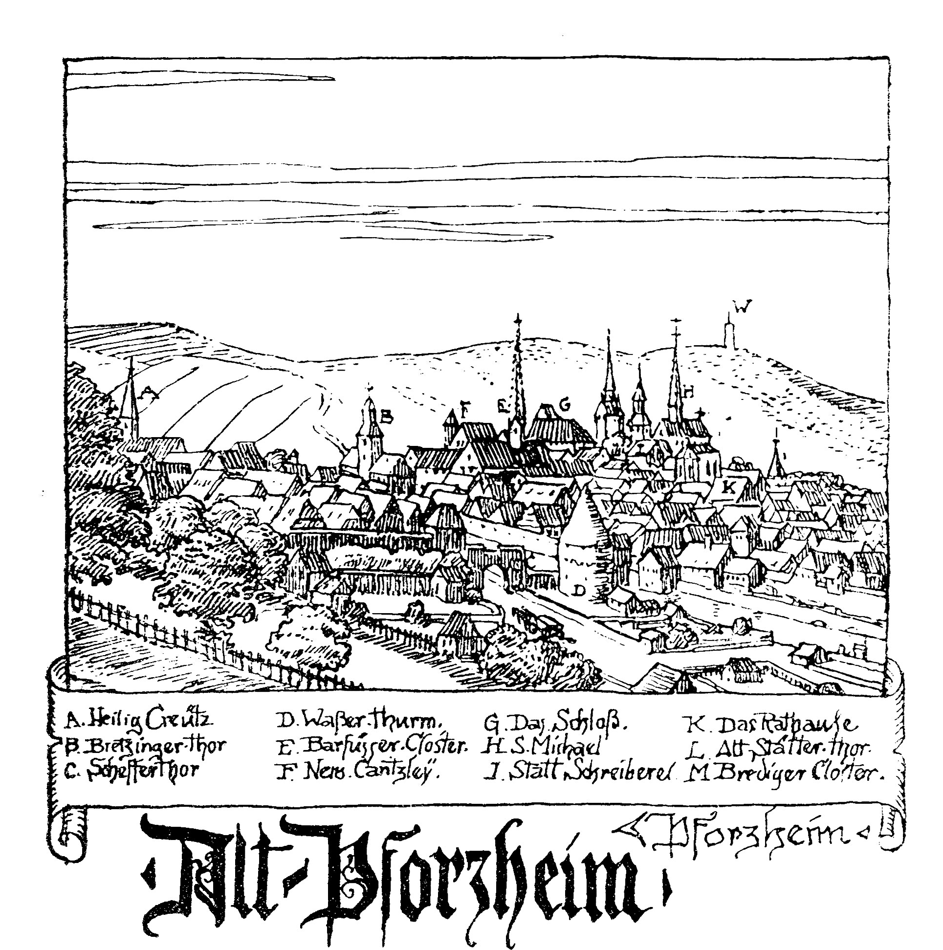 Historische Illustration von Alt-Pforzheim