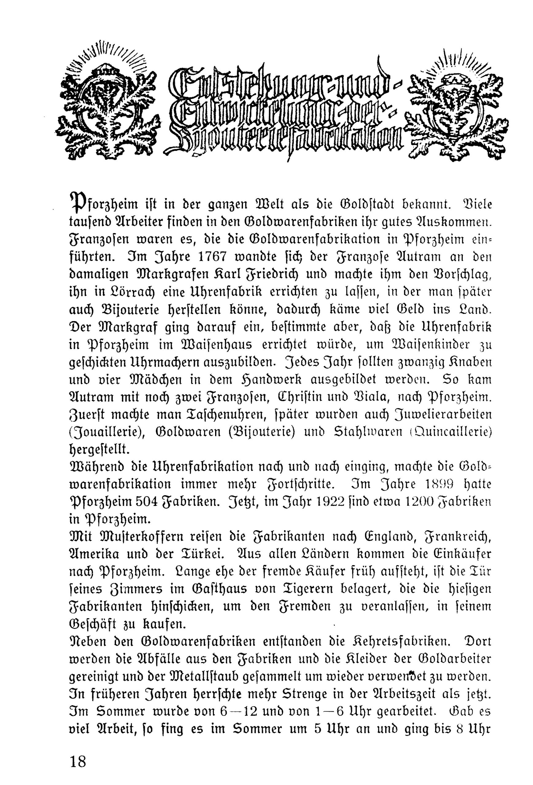 Historische Buchseite zur Entwicklung Pforzheims als Goldstadt