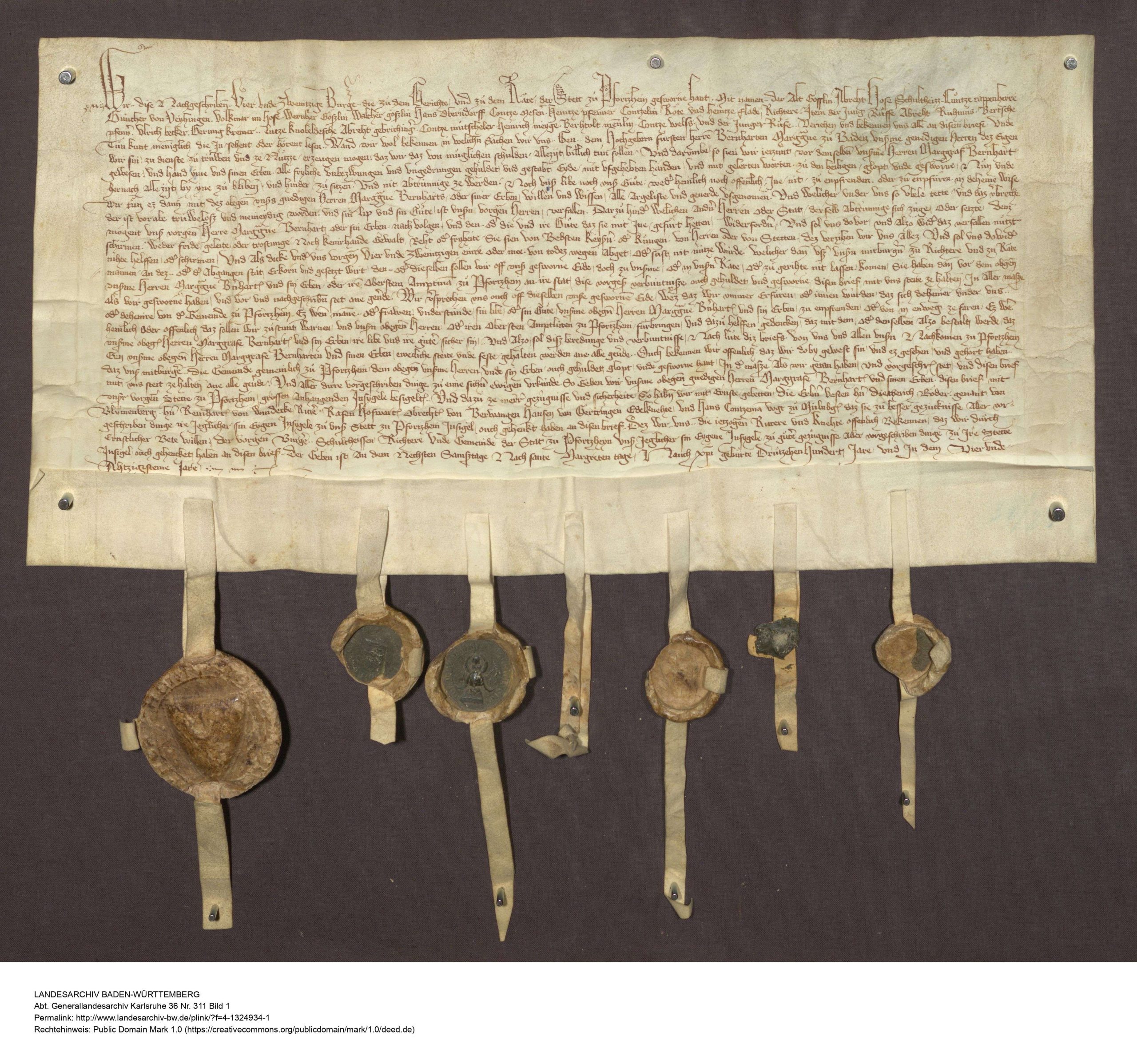 Pforzheimer Huldigungsurkunde von 1384